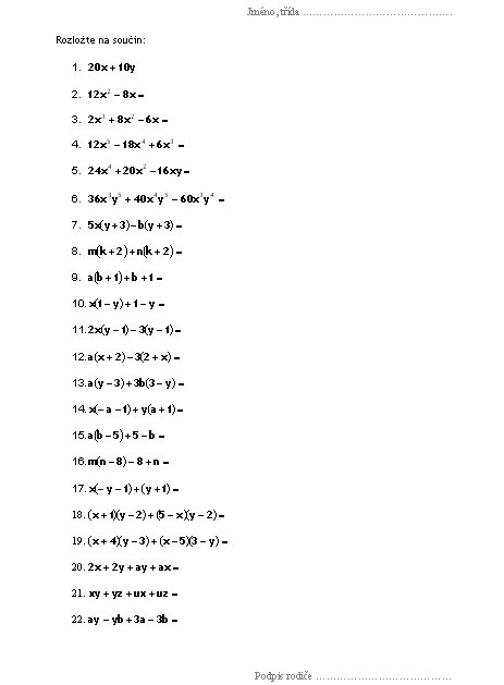 Pracovni Listy Matematika K Vytisknuti