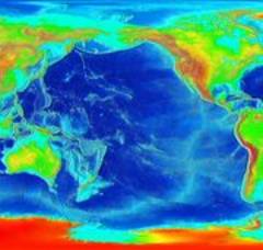Mapa znázorňující hloubku v Tichém oceánu